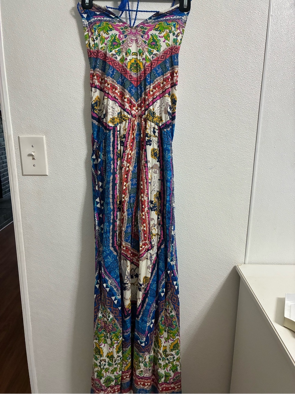 Flying Tomato Floral Print Strapless Maxi Dress in Blue, Pink, Green M